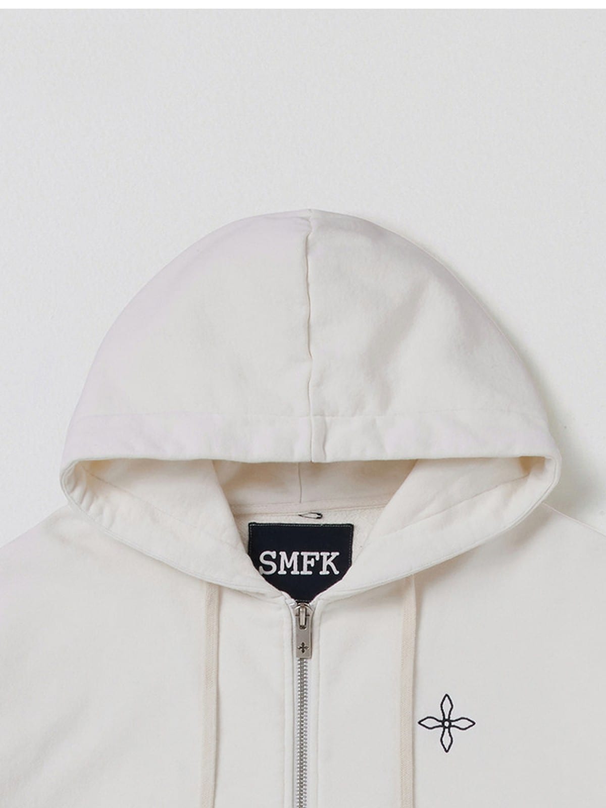 SMFK Embroidered Cotton Zip Up Hoodie in White - Detail