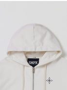 SMFK Embroidered Cotton Zip Up Hoodie in White - Detail