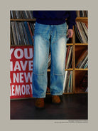 USAGE Washed Denim Double Knee Trousers in Denim - On Model
