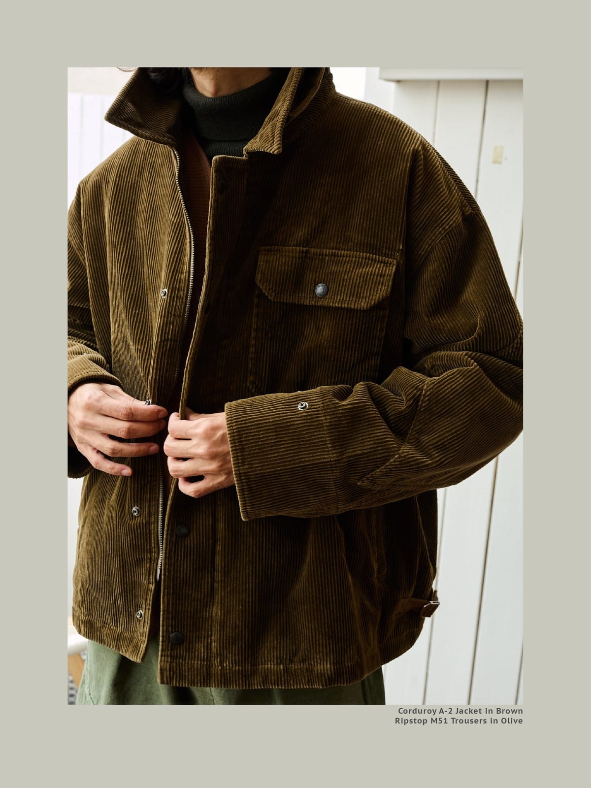 USAGE Wide Wale Corduroy Deck Jacket in Brown - On Male Model