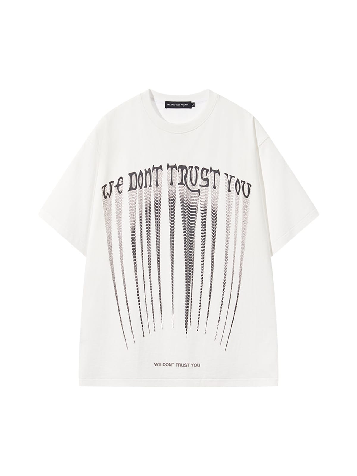 BLINDNOPLAN Stretched Slogan Print Cotton T Shirt in White