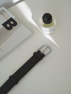 PANLULUPAN Vegetable Tanned Leather Silver Buckle Belt in Black - Lifestyle