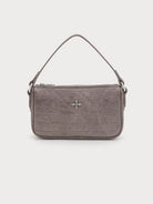 SMFK Small Croc Embossed Leather Shoulder Bag in Gray