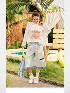 BeerBro Rhinestone Floral Sheer Top in White - On Female Model