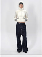 RARELY ALIKE Detachable Hood Duck Down Puffer in White - On Model