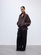Random Piece Washed Cotton Drawstring Jacket in Brown - On Female Model