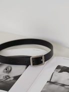 PANLULUPAN Matte Silver Buckle Cowhide Belt in Black - Lifestyle