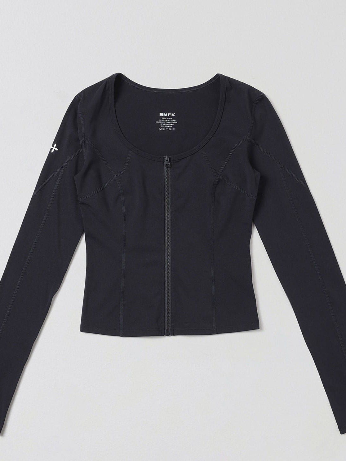 SMFK Scoop Neck Zip Up Sports Jacket in Black