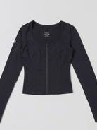 SMFK Scoop Neck Zip Up Sports Jacket in Black