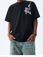 MEDM Floral Vine Embroidered T Shirt in Black - On Male Model