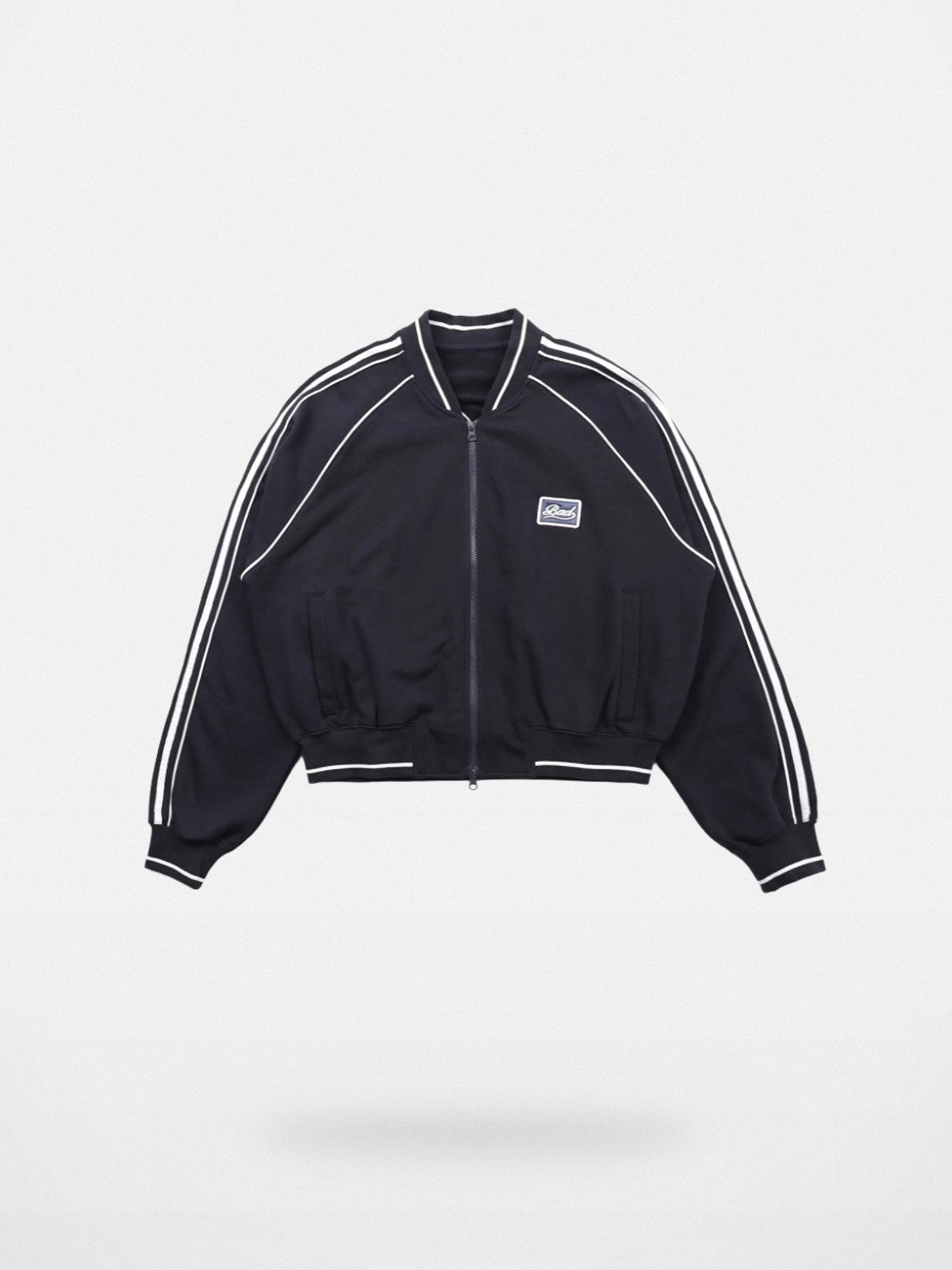 BADSEED Side Stripe Cotton Bomber Jacket in Navy Blue