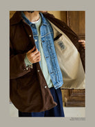 USAGE Washed Cotton Twill M65 Jacket in Brown - On Male Model