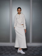 RARELY ALIKE Cotton Hoodie Fishtail Skirt Set in White - On Female Model