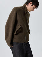SIMPLE PROJECT Double Faced Wool Harrington Jacket in Brown - On Male Model