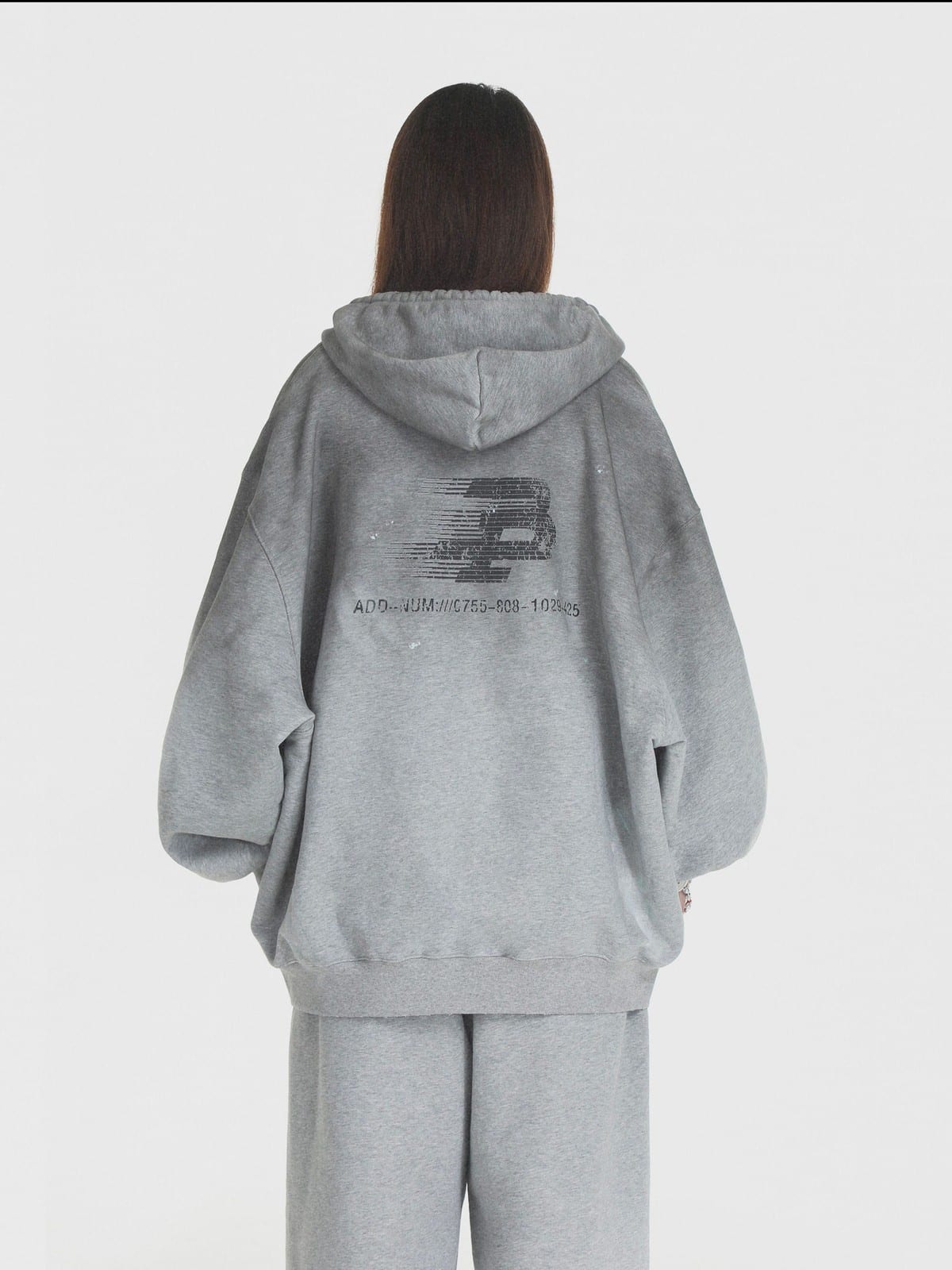 MASONPRINCE Distressed Painted Zip Up Hoodie in Gray - On Model