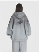 MASONPRINCE Distressed Painted Zip Up Hoodie in Gray - On Model