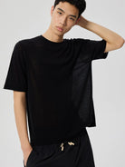 SIMPLE PROJECT Linen Blend Crewneck T Shirt in Black - On Male Model