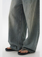 MASONPRINCE Frayed Hem Slub Denim Pants in Light Blue - On Model