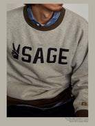 USAGE Graphic Two Tone Cotton Sweatshirt in Gray - On Male Model