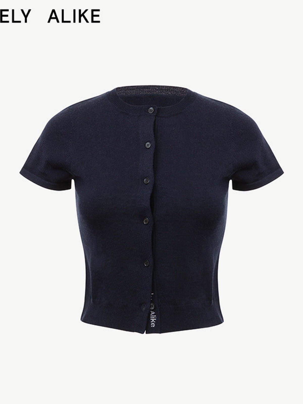 RARELY ALIKE Pure Wool Short Sleeve Cardigan in Navy Blue