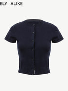 RARELY ALIKE Pure Wool Short Sleeve Cardigan in Navy Blue