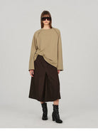 ACSENSE STUDIO Pleated Wool Blend Culottes in Brown - On Female Model