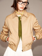 PUKI Washed Cotton Barn Jacket in Khaki - On Female Model