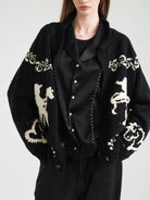 Retro 21 Western Jacquard Shawl Cardigan in White - On Female Model