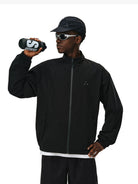 FPA Cotton Blend Stand Collar Jacket in Black - On Male Model