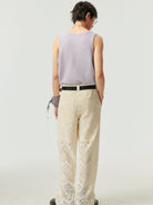 SIMPLE PROJECT Cotton Blend Crochet Lace Trousers in White - On Model