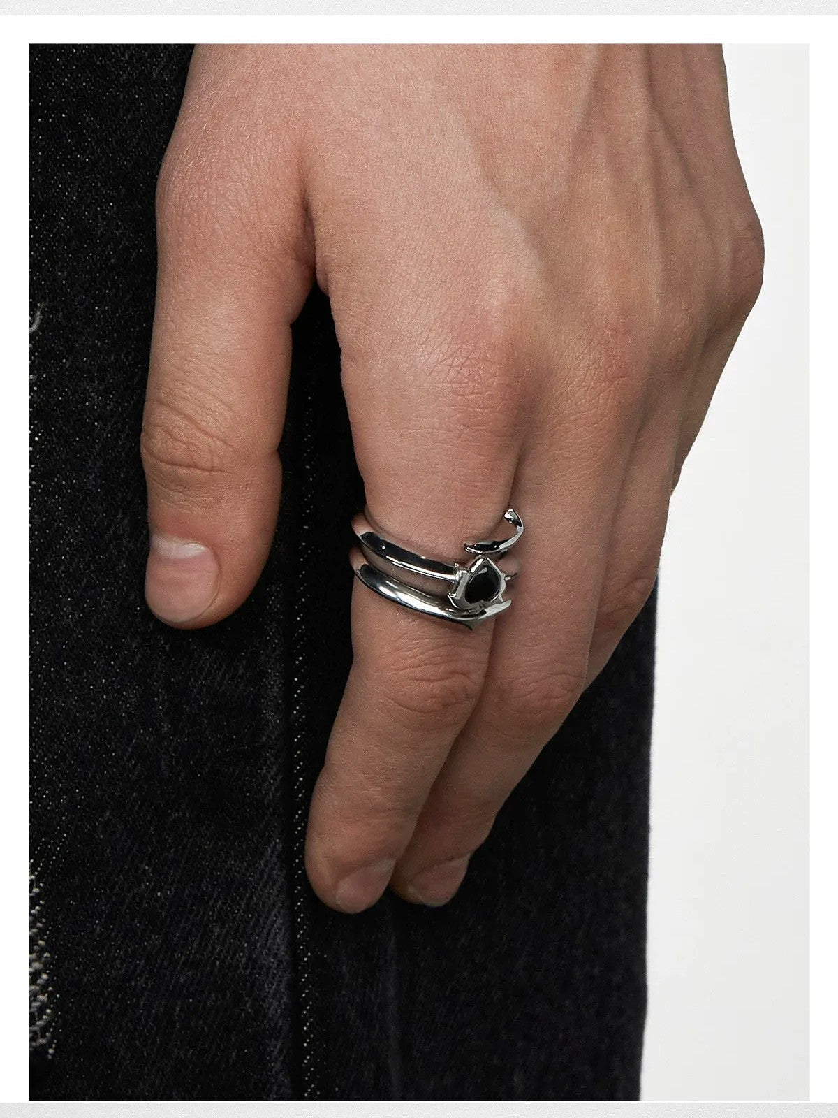BLACKHEAD Spiked Heart Steel Ring in Gray - On Model