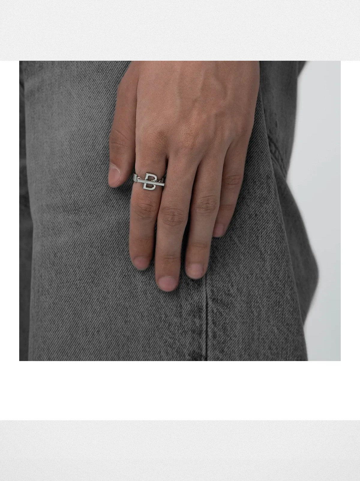 BLACKHEAD Structural Letter B Ring in Gray - On Male Model