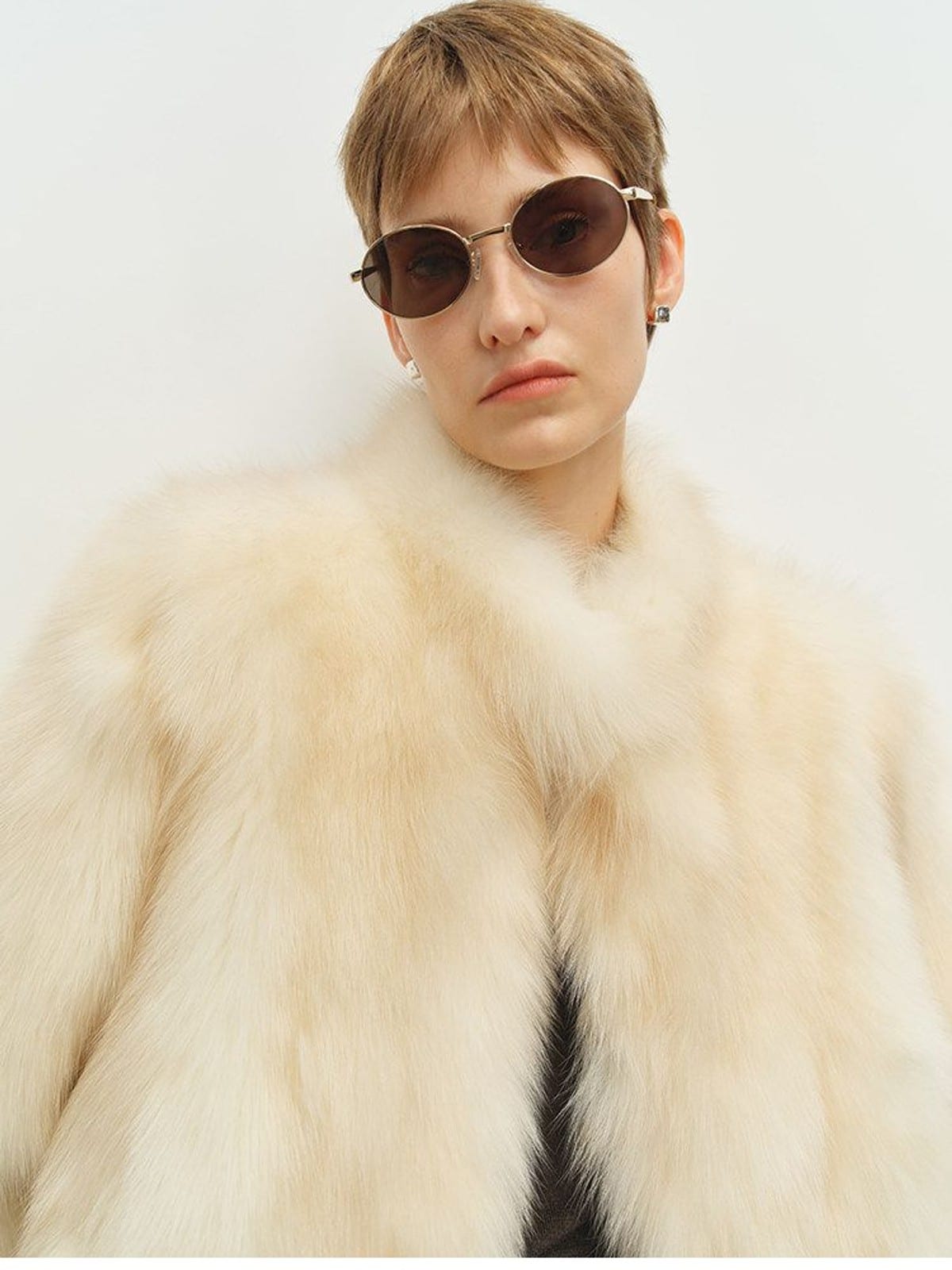 MSBEAST Stand Collar Fox Fur Jacket in White - On Female Model