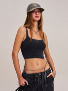 SMFK Distressed Camo Cotton Baseball Cap in Olive - On Female Model