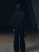 SMFK Embroidered Cropped Zip Up Hoodie in Black - On Model