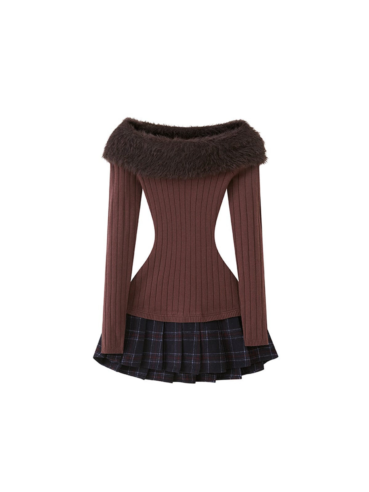 SweetChilling Fluffy Off the Shoulder Pleated Dress in Brown