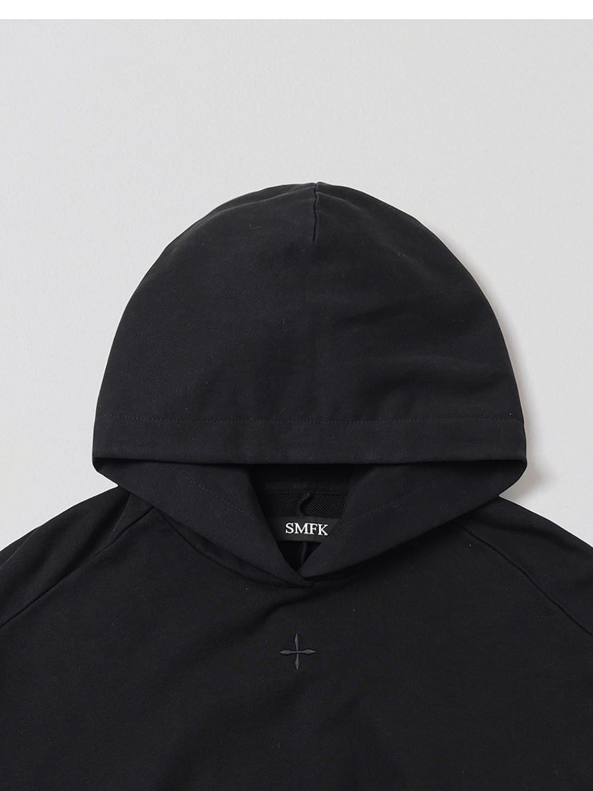 SMFK Meditation Cropped Cotton Hoodie in Black - Detail