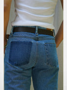 Retro 21 Spliced Contrast Flared Jeans in Denim - On Model