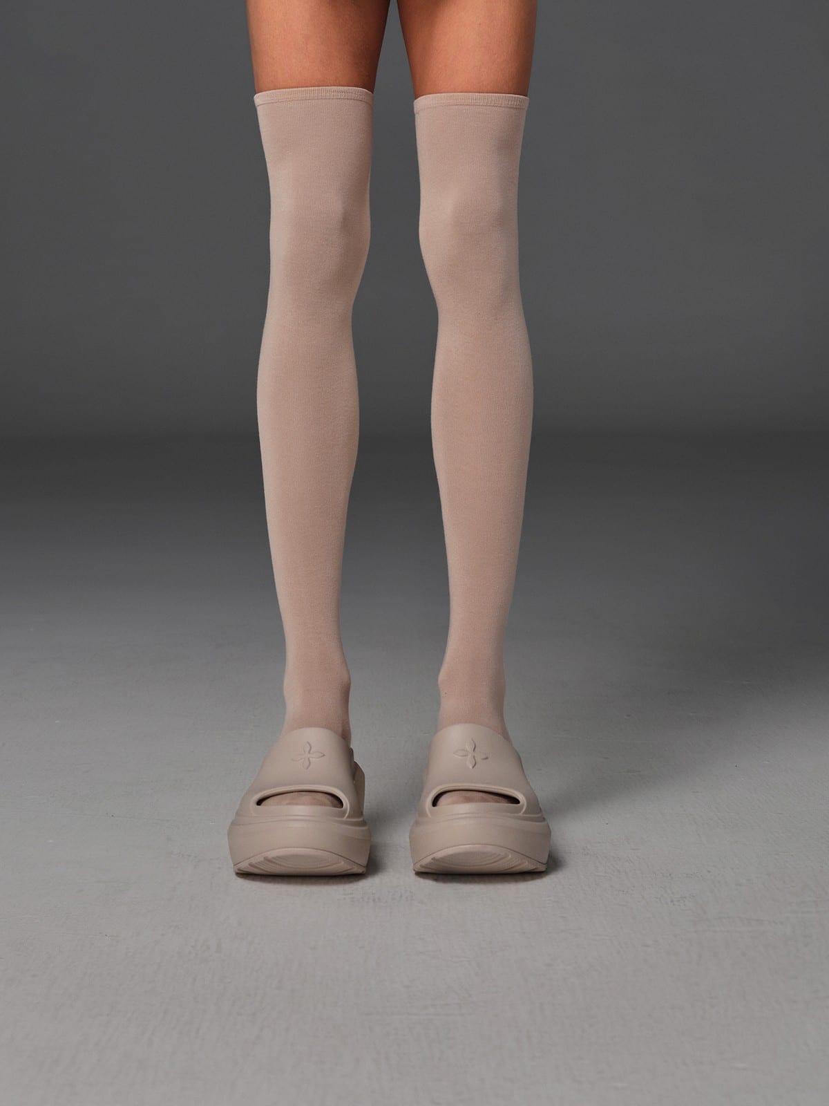 SMFK Cotton Blend Athletic High Socks in Beige - On Model