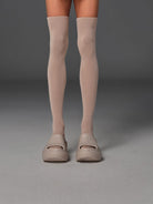 SMFK Cotton Blend Athletic High Socks in Beige - On Model