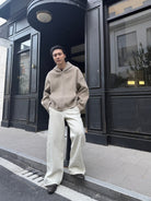 Triangle Project Wool Cashmere Hooded Zip Jacket in Oatmeal - On Male Model