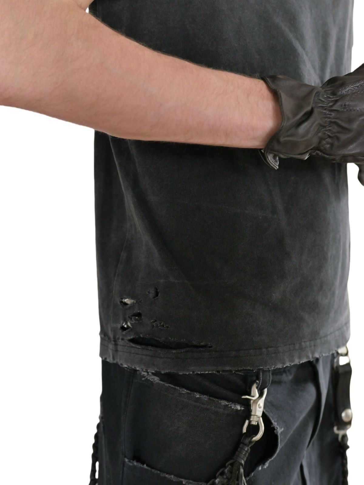 UNKNOWNWORLD Washed Distressed Slim Fit T Shirt in Black - On Male Model