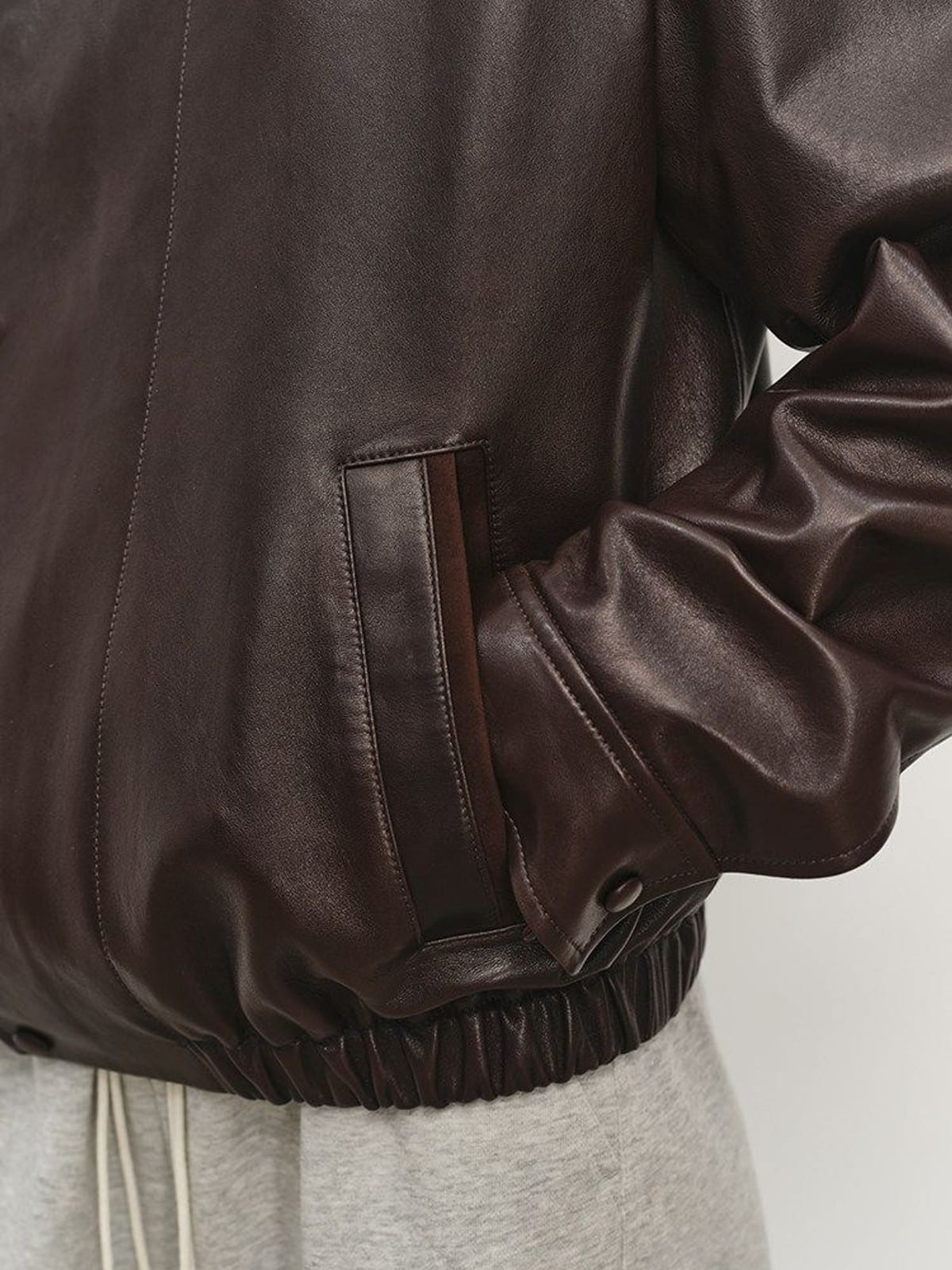 MSBEAST Suede Paneled Sheepskin Jacket in Brown - On Model