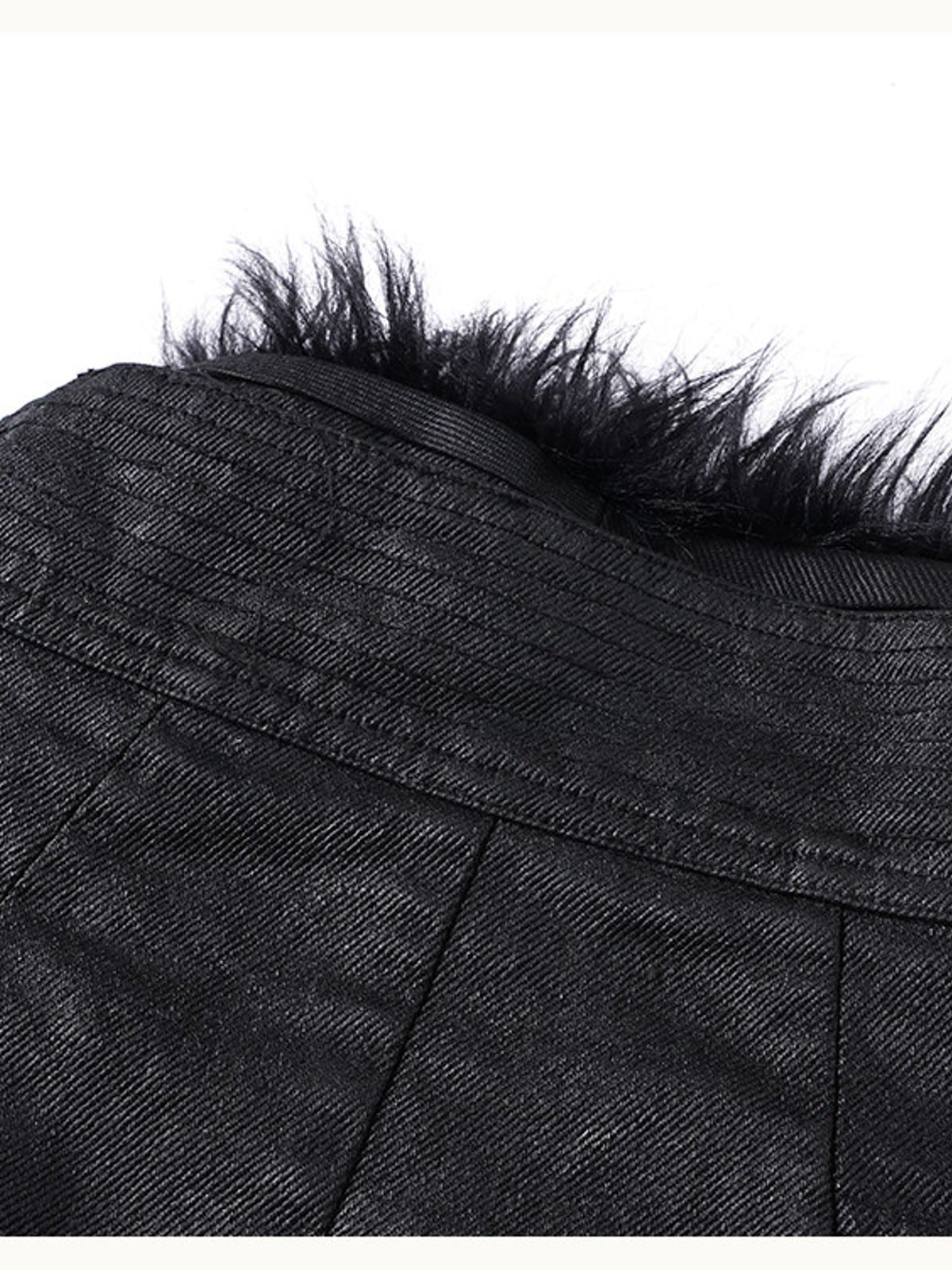 D5ove Detachable Fur Collar Waxed Cotton Jacket in Black - Detail