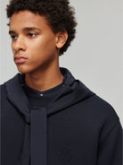 SIMPLE PROJECT Spacer Fabric Slit Hem Sweatshirt in Navy Blue - On Male Model