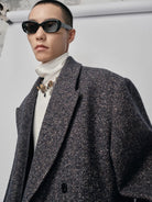 NANS Wool Double Breasted Peak Lapel Coat in Beige - On Male Model