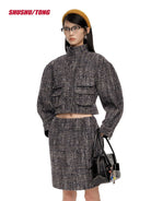 SHUSHU/TONG Wide Sleeve Cropped Jacket in Gray - On Female Model
