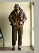 USAGE Cotton Safari Pocket Cardigan Sweatshirt in Beige - On Male Model