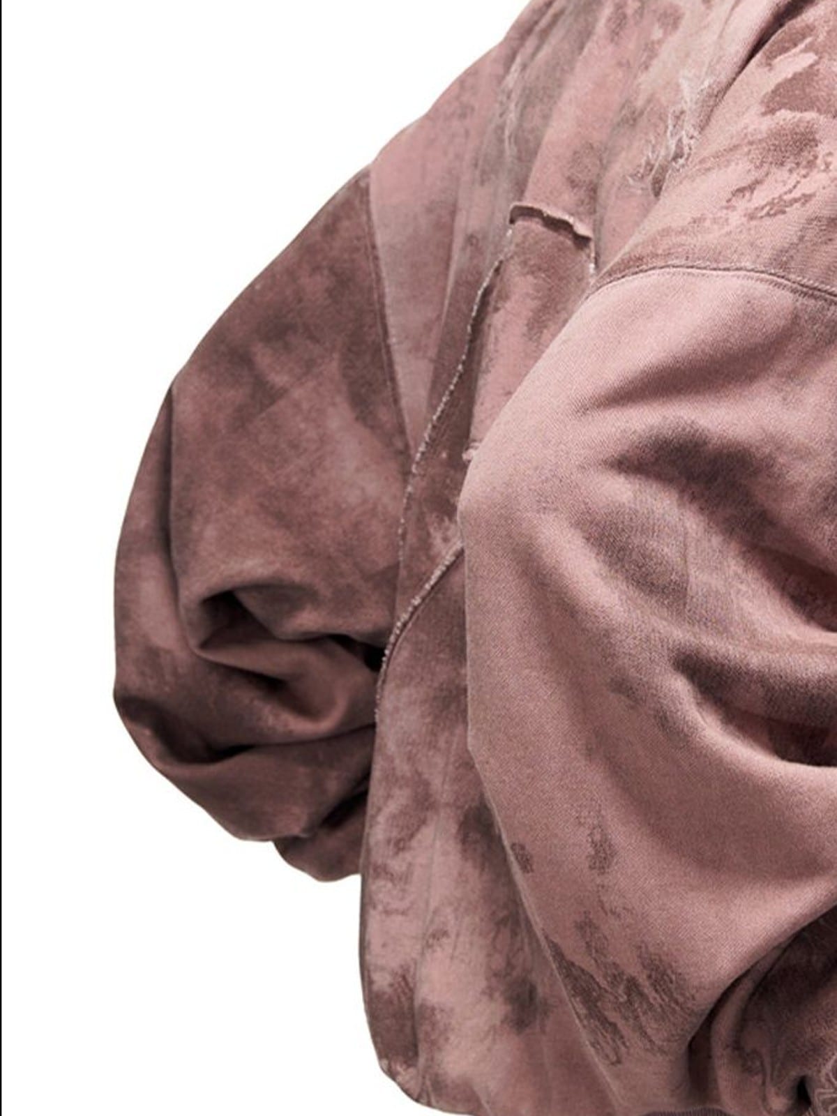 PERSONSOUL Embroidered Distressed Mask Hoodie in Pink - On Model