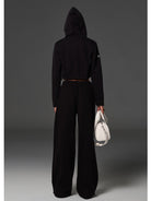 SMFK Cotton Wool Blend Cropped Zip Up Hoodie in Black - On Model